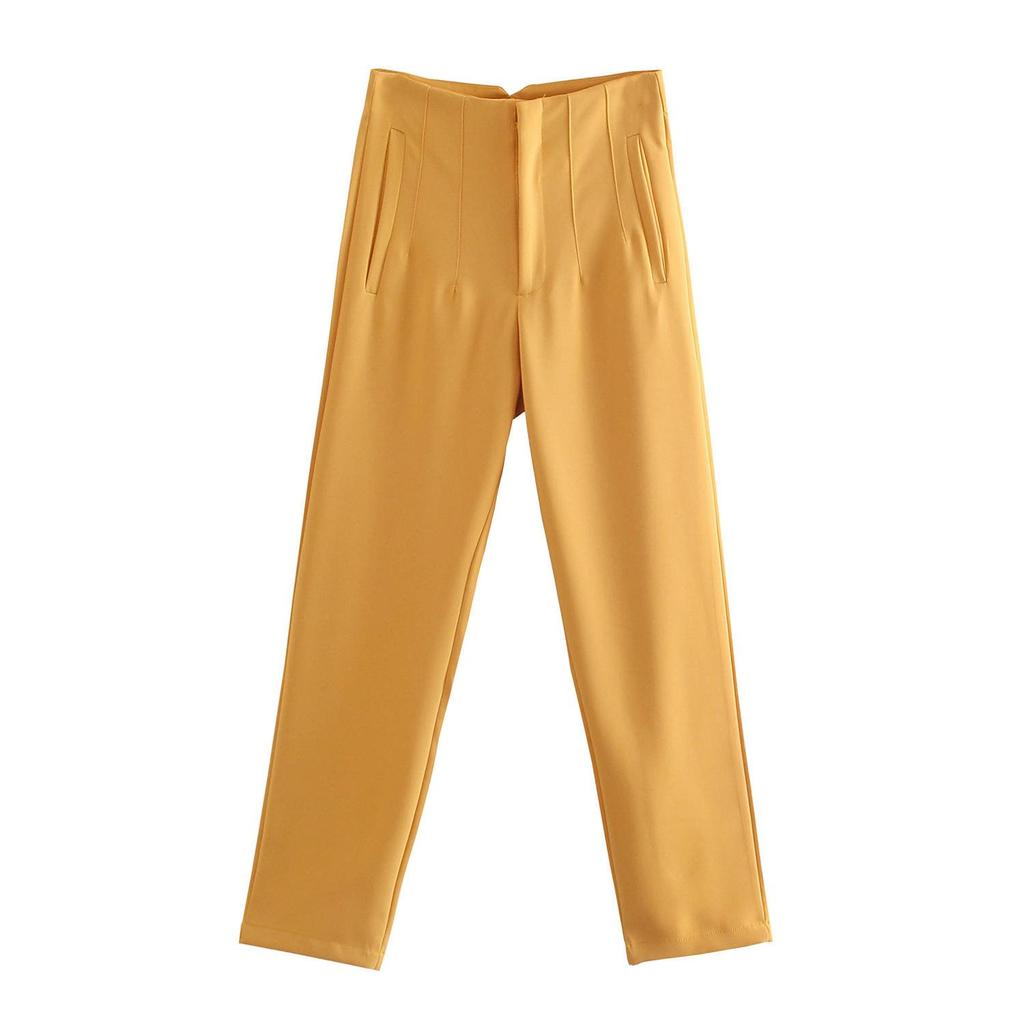 Women Chic FashionSeam Detail Office Wear Pants Vintage High Waist Zipper Fly Female Ankle Trousers Mujer
