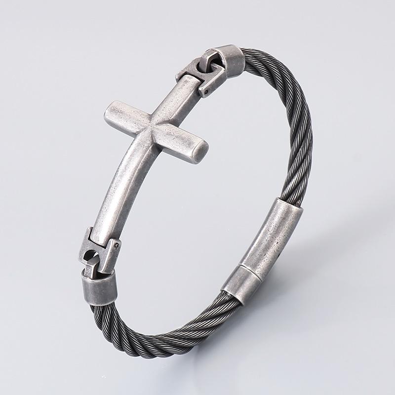 Kalen Chunky Stainless Steel Cross Bangle Men's Rock Hip Hop Mesh Chain Jewelry Shining Gold Color Accessories Gift