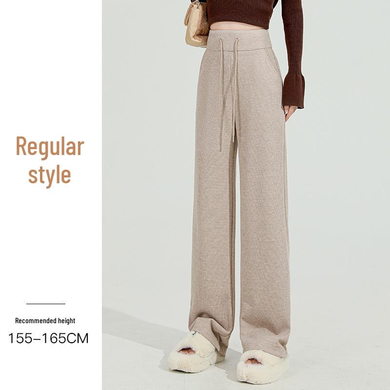 Kalhoty dámské s vysokým pasem a širokými nohavicemi v barvě mléčného čaje - Zeštíhlující a stylové pro podzim/zimu 2025