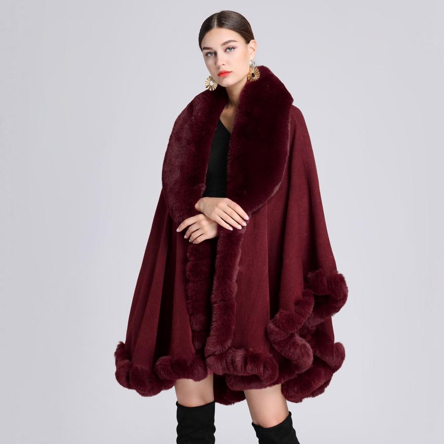 Herbst Winter Kunstkaninchenfell Kragen Schal Poncho Locker Gestrickter Cardigan Übermantel für Damen