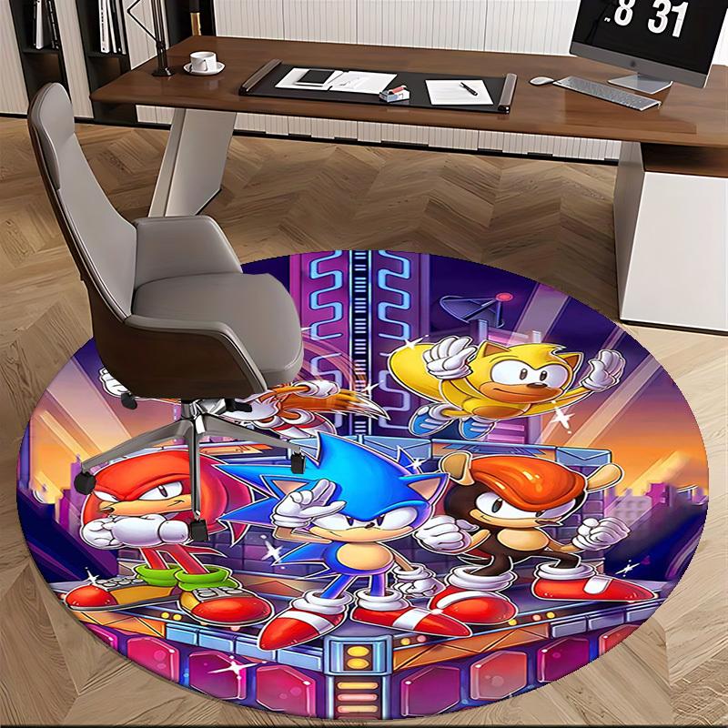 1pc Sonic the Hedgehog Anime Cartoon Design Round Carpet - Office Chair Mat, Non-Slip Rug for Home Decor, Living Room, Bedroom, Game Room, Dormitory,
