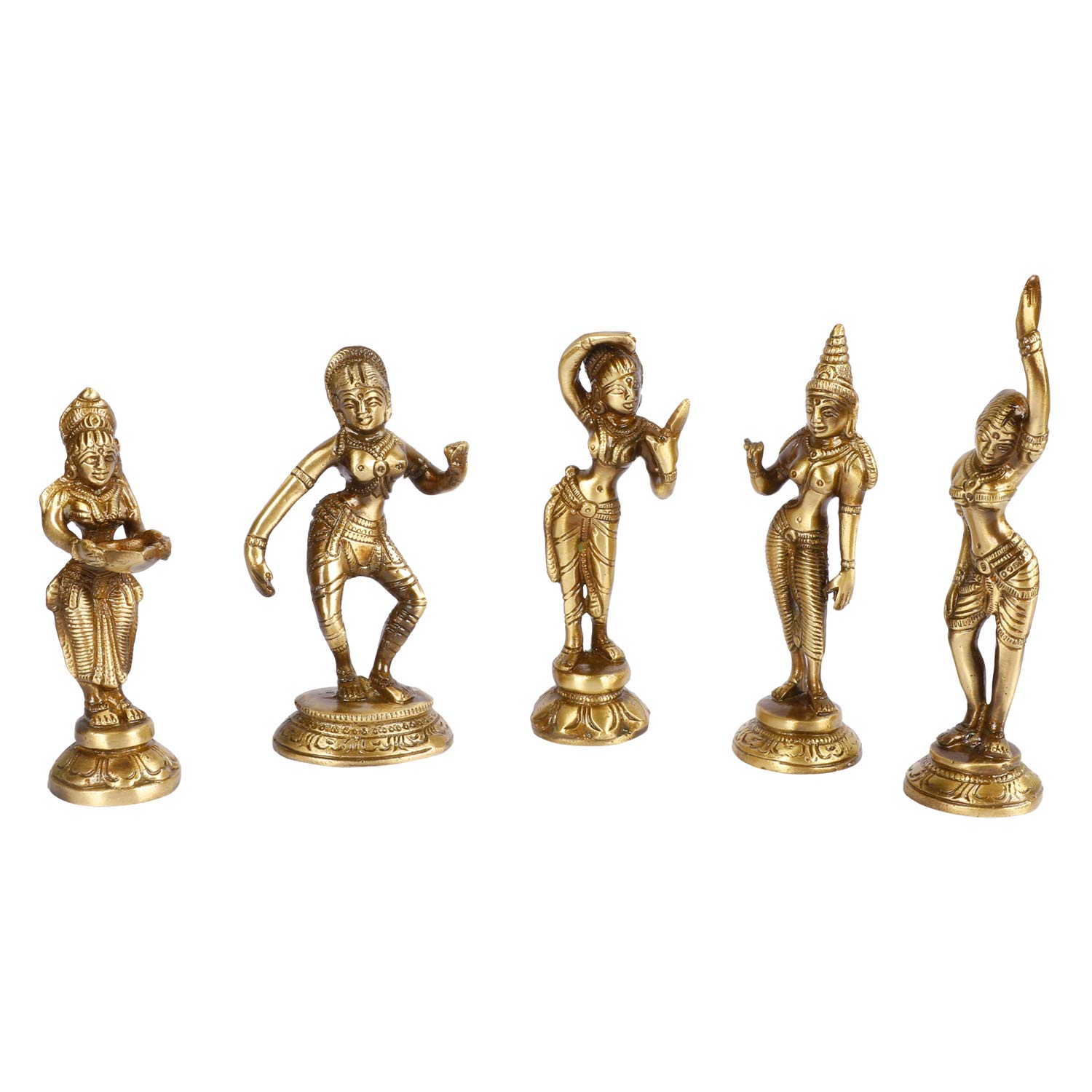 

Pure Brass Dancing Apsara Idol, Set For Home Decor In Gold - 6.5 Inch, Set Of 5