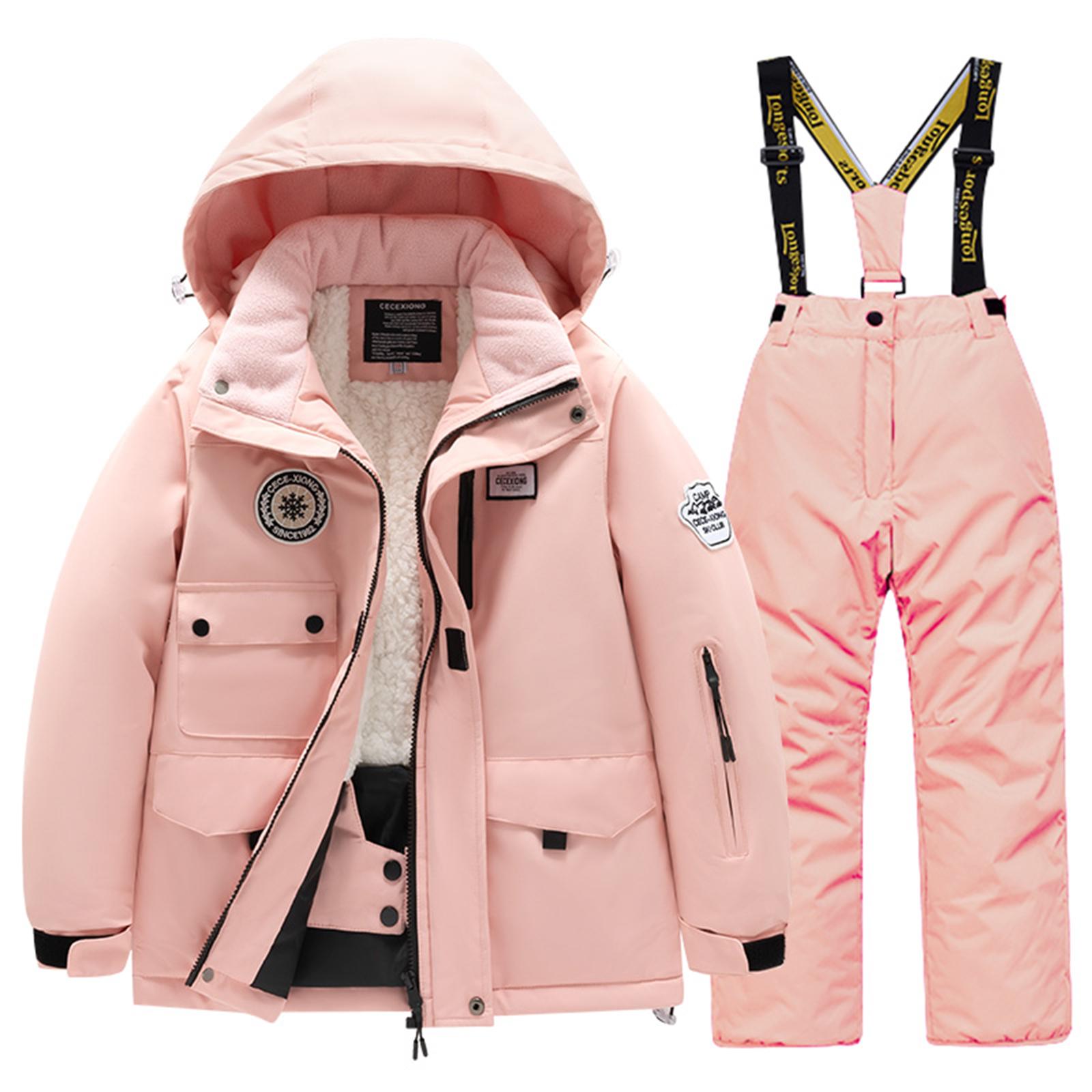 

Children s Fashion Skiwear Set Boys And Girls Thickened Waterproof Warm Ski Suit Jacket And Trousers Outfit Set 16 рожевий
