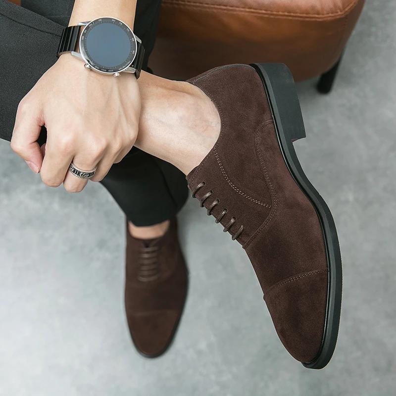 Fashion 2025New Male Lace-Up Pointed Toe Oxfords Shoes Casual Leather Flat Designer Club Shoes Classic Comfy Wedding Dress Business Shoe