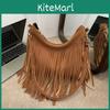 Chic Retro Soft Suede Shoulder Bag With Fashionable Fringe Design Perfect For Fall