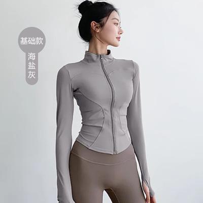 Priedušný a rýchloschnúci dlhý rukávový súpravový top na jogu pre ženy, telový fitness bunda, tréningové vrchné oblečenie, zips, priliehavý, bežecký, športový top