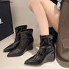 Fashion 2026 Autumn Pointed Toe Back Zipper Black Ankle Boots Chunky High Heel Short Platform Boots for Women Botas Mujer