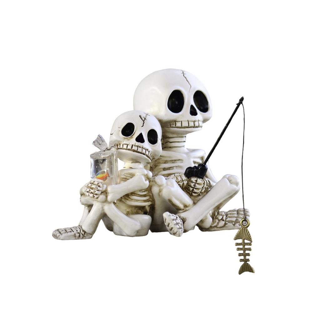 Skeletal Duo's Fishing Adventure: A Whimsical Halloween Decor