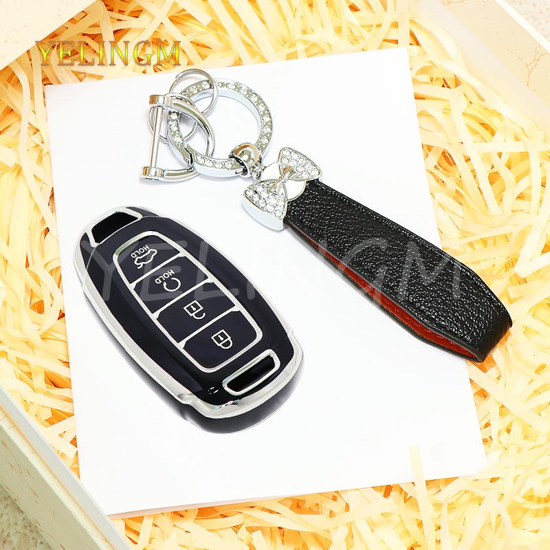 For Hyundai Kona Encino Solaris Azera Grandeur Ig Accent I30 Ix35 Santa Fe Palisade 3/4/5 Button Tpu Car Key Case Cover Keychain