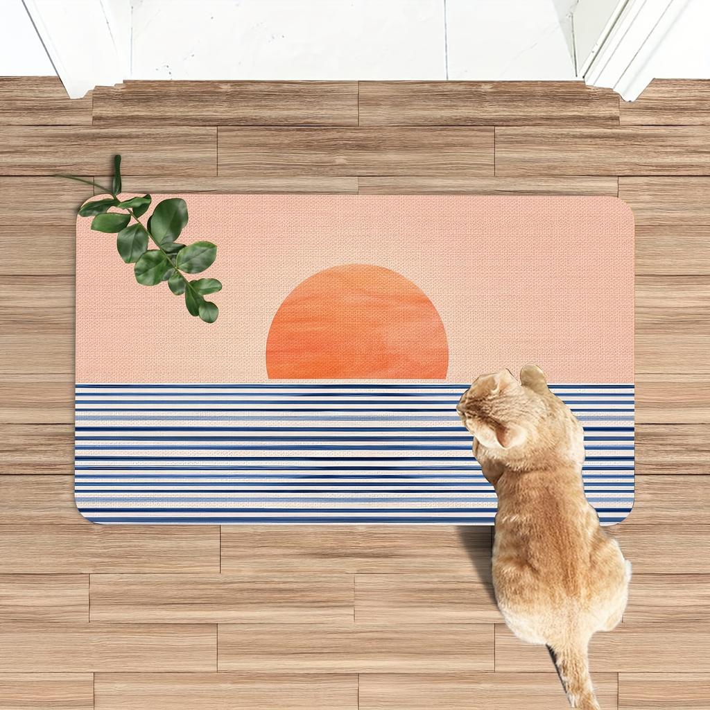 Bohemian Sunrise Sea Scene Doormat - Abstract Farmhouse Style, Machine Washable Polyester Carpet, Indoor/Outdoor Entrance Decora