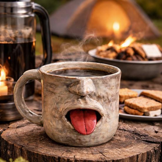 Stick-Out Tongue Ceramic Mug Large Capacity Stoneware Cup with Funny Face Design Novelty Coffee Tea Gift for
