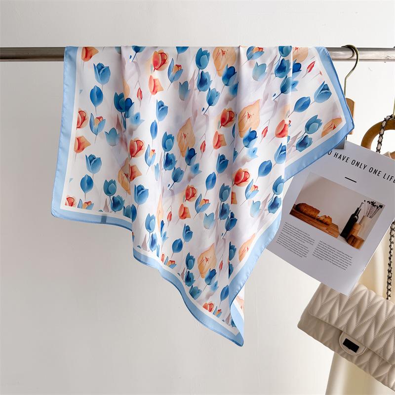 Luxury Silk Feeling Square Scarf Women  Print Satin Neckerchief Spring Hair Band Foulard Bandana Echarpe Tie Shawl Wraps