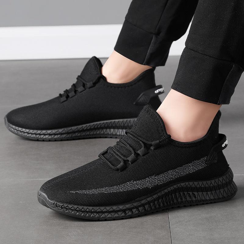 

Spring and Autumn new breathable net pure black single-layer running casual shoes men s net shoes breathable bottom trend 44