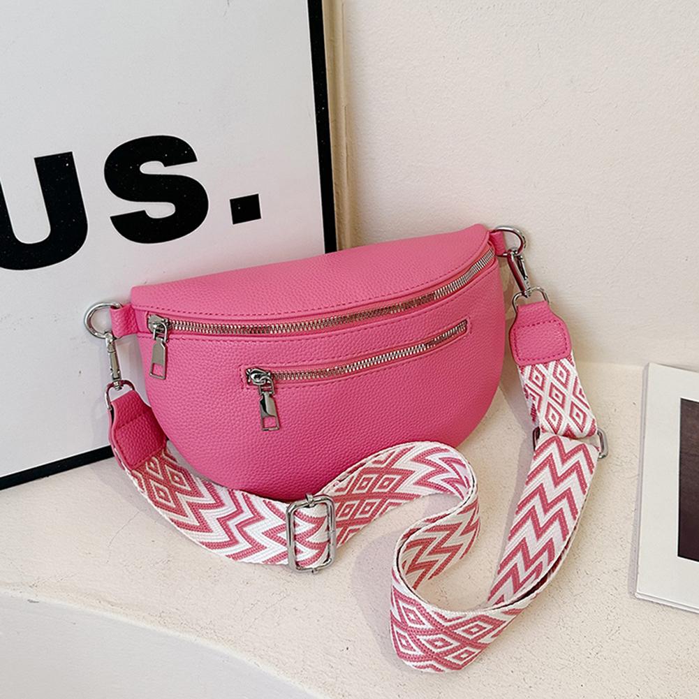 Women Stylish Crossbody Bag with Wide Strap Simple Shoulder Bag PU Leather Fashion Sling Bag Travel Outdoor Bag розовый