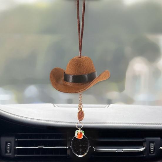 Cowboy Hat Pendant Car Mirror Cap Western Style Fabric Car Ornament for Soft Texture Rearview Decoration Vehicle Interior Accessory Driving Charm