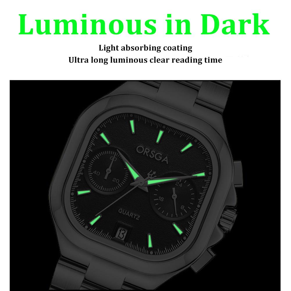 Women's S Elegant Dress Watch with Golden Stainless Steel Band Square Green Dial Waterproof Quartz Wristwatch with Luminous Hand