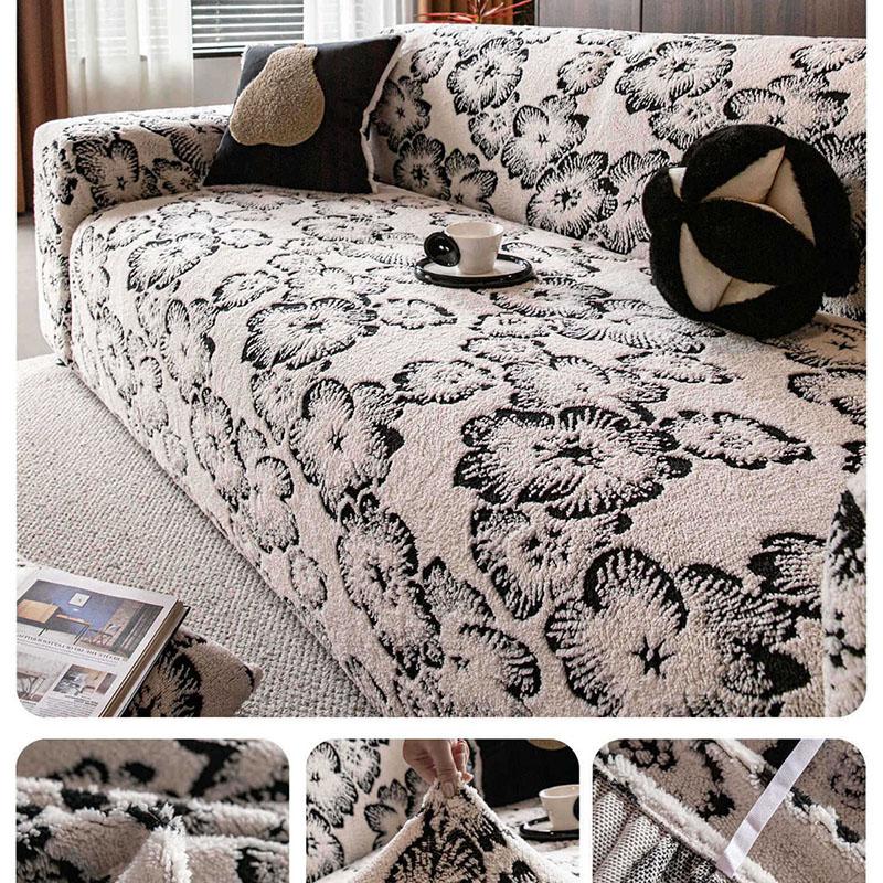 Vintage Floral Jacquard Stretch Sofa Cover High-End All Inclusive Sofa Towel with Straps Anti Cat Scratch Velvet Couch Slipcover