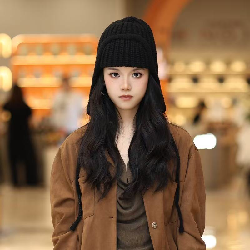 Ear protection knitted wool hat children's season warm Lei Feng hat men's solid color strap flying ski hat tide