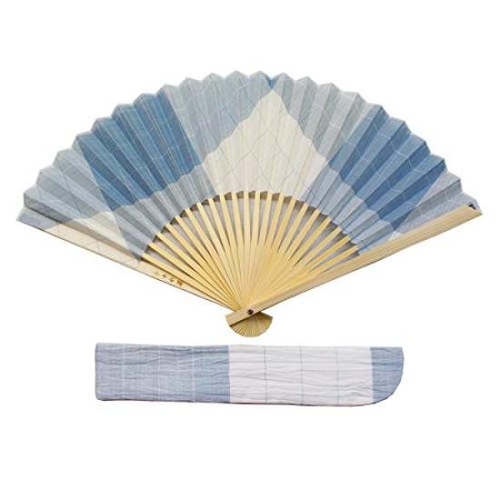 

Ojiya folding hemp with bag and fan, lattice, blue, material, box, gift-ready синій
