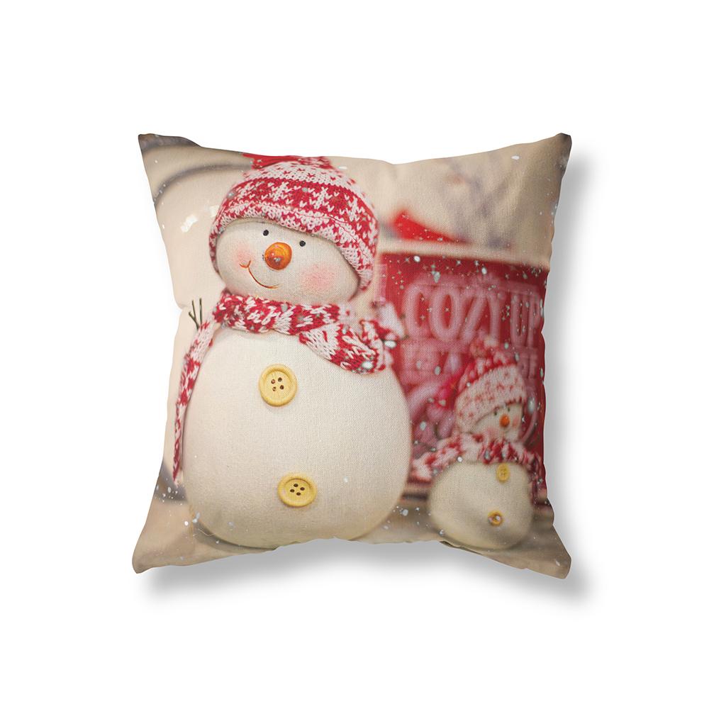 Cute Snowman Christmas Theme Printing Pattern Polyester Cushion Cover Home Living Room Sofa Decorative Pillow Pillow Cover