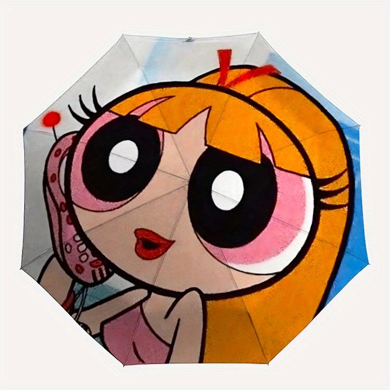 

Powerpuff Girls Characters Automatic Folding Windproof Umbrella with Sturdy Iron Frame, Portable Compact Travel Umbrella All-Season Use Parties