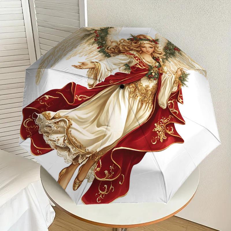 1pc Angel Christmas Pattern Umbrella  Automatic Opening and Closing Umbrella, High quality Umbrella, Ideal Gift for Her 283