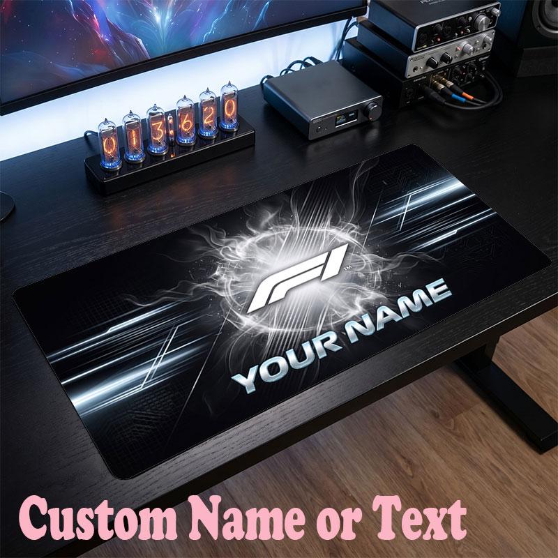 F1 Customized Name Text Mouse Pad, Large Desk Mouse Mat Personalized Home Office Present