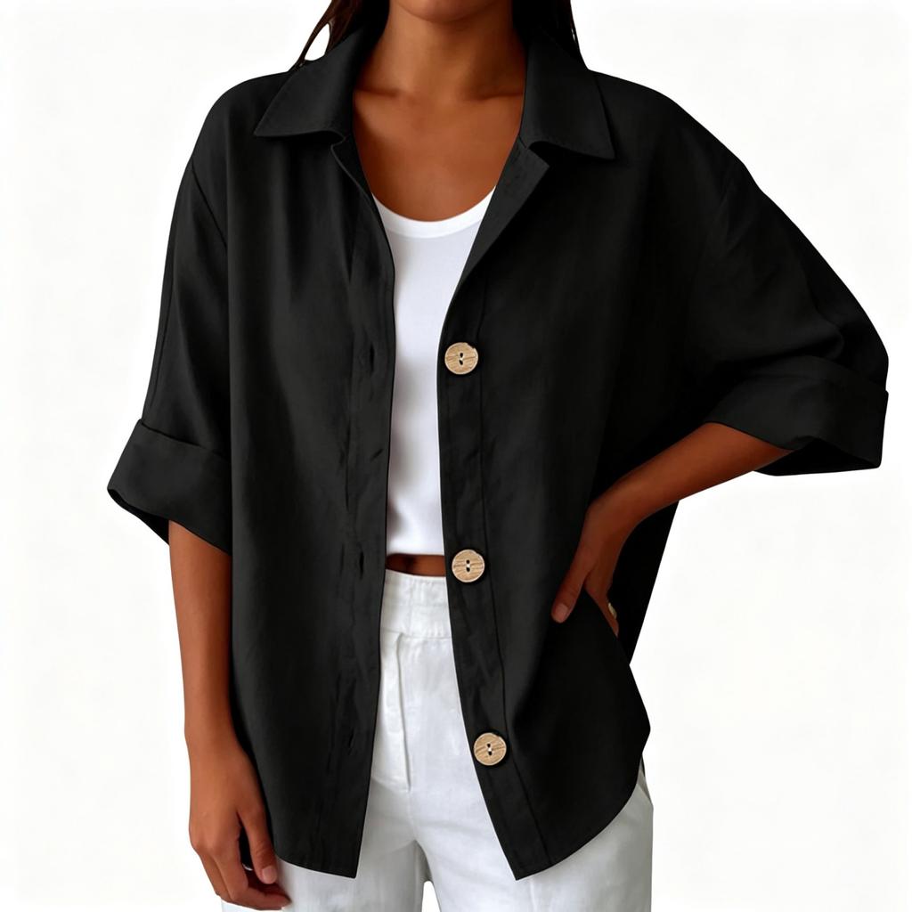 Women's Stylish Button Down Collar Loose Fit Cardigan Top for Casual Daily Wear