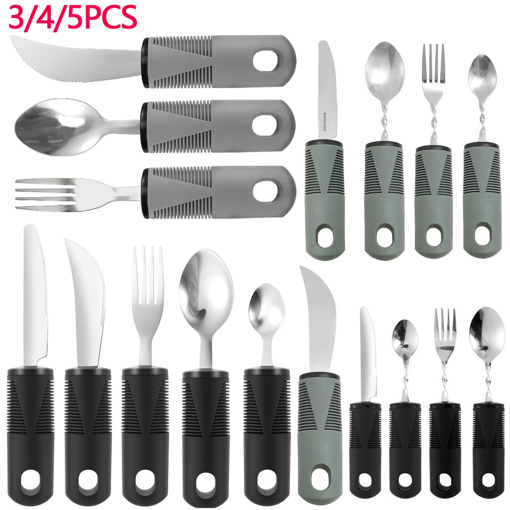 Camping Utensilien Set Edelstahl Adaptives Besteck mit Gabel Löffel für ältere Menschen Outdoor Camping Anti-Shake Schwache Handgriff Werkzeuge