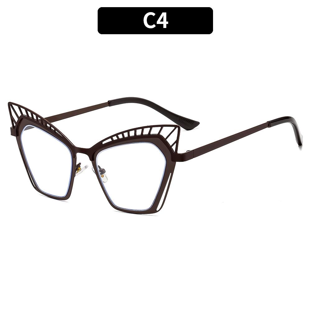 Women's Glasses, Fashionable Large-frame Metal Cat Eye Hollow Glasses.