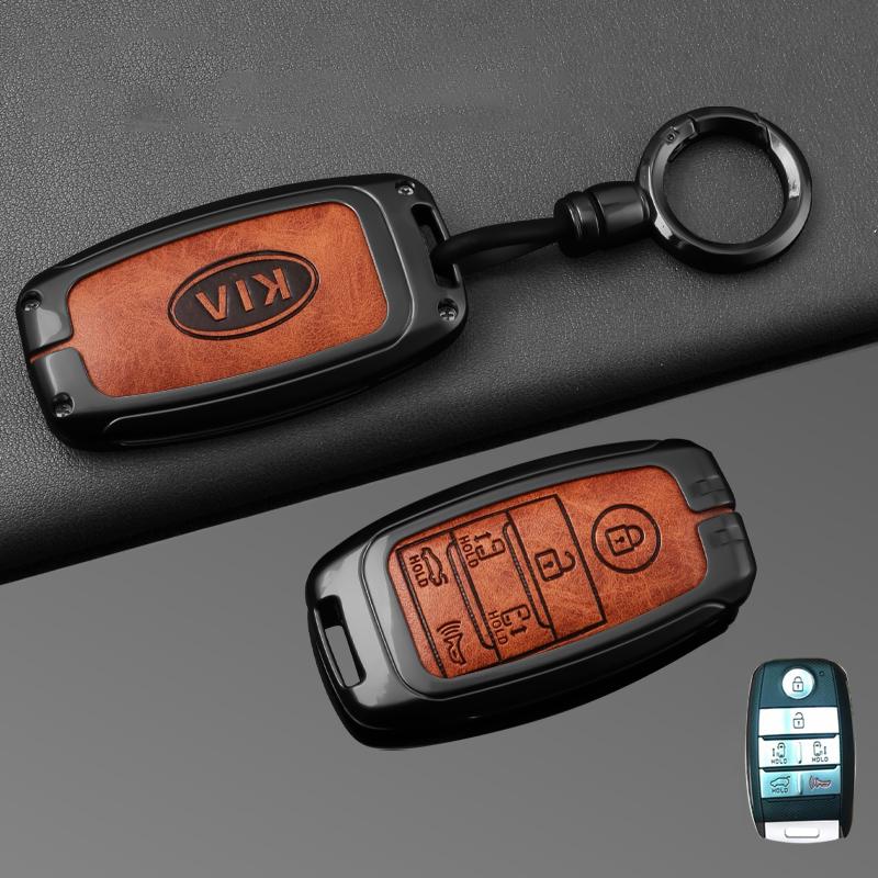 2026 Hot Car Sticker Zinc Alloy Leather Car Remote Key Case Cover Holder Shell For KIA Sedona Grand Carnival Sorento Protector K
