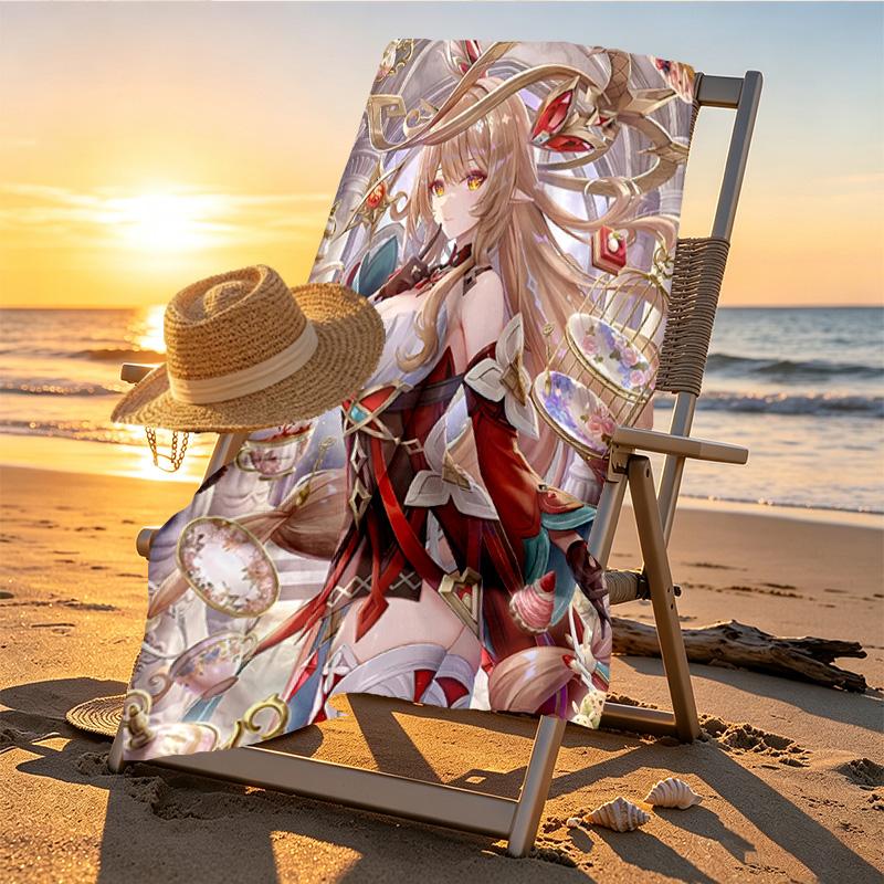Genshin Impact Print Beach Towel Design, Soft, Lightweight. for Home Bathroom, Spa, Pool, Yoga, Surfing, Camping, Gift for Family, Friend