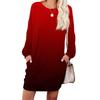 Women's Gradient Printed Fashionable Long-sleeved Round-neck Pocket Dress