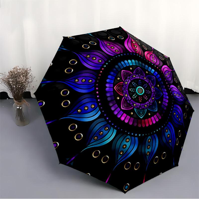1PC Mandala Design Folding Umbrella with 8 Frames, Automatic Open, Durable Frame, Quality Craftsmanship yy250912078
