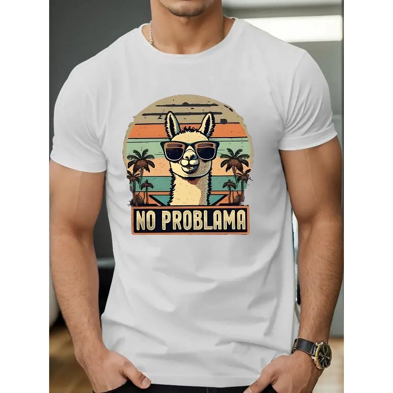 

Summer Fashion Simple Daily Alpaca Vacation Print Soft Breathable Round Neck T-Shirt S белый
