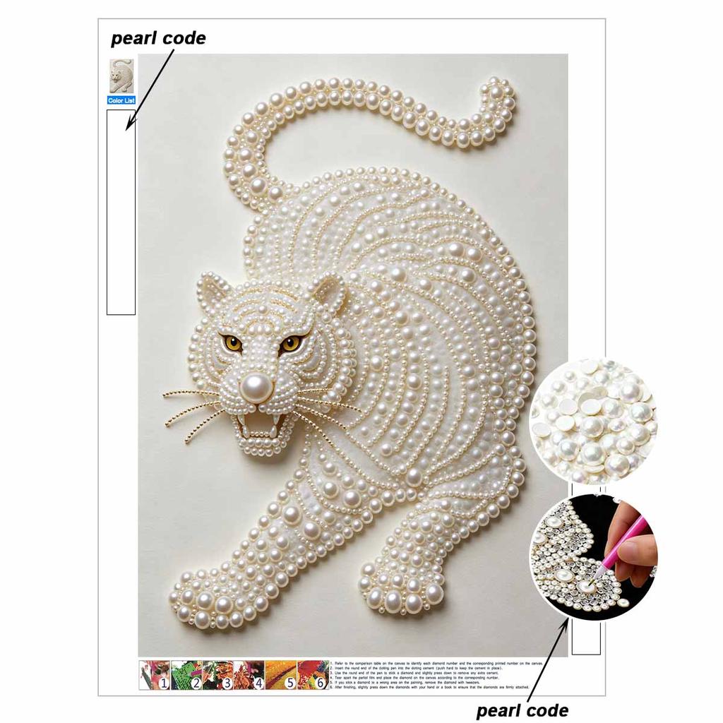 5D DIY Pearl Diamond Painting Kit White Tiger Full Drill Embroidery Mosaic Art Home Wall Decor Gift