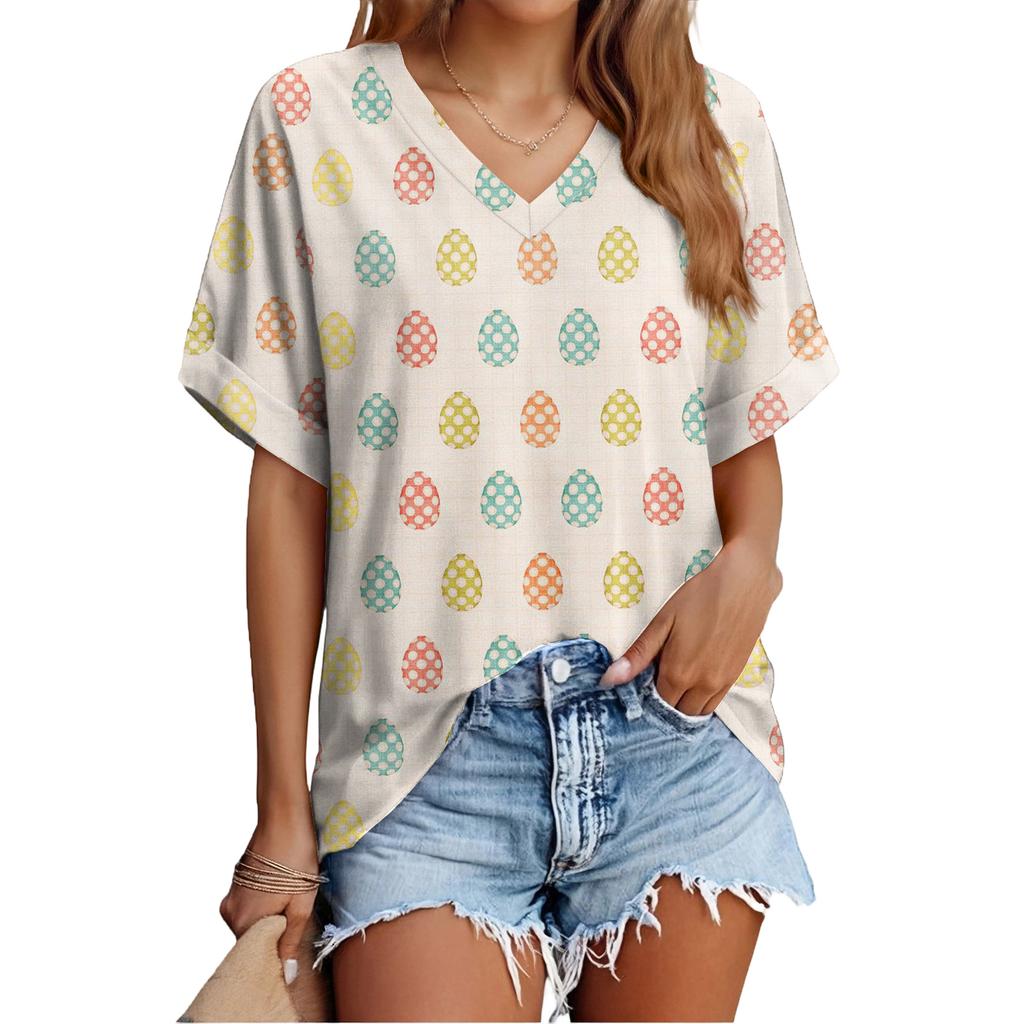 Women's Fashionable Casual Everyday Versatile Easter Print Slim-Fit Summer Short-Sleeve Top