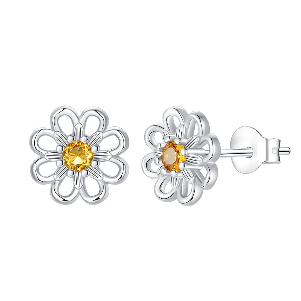 Seria Kwiatowa Kolczyki Sztyfty ze Srebra Próby 925 Motyl Fiołek Stokrotka Koniczyna Szczęście Romantyczna Biżuteria Ślubna Kolczyki z Kamieniem Cyrkonowym