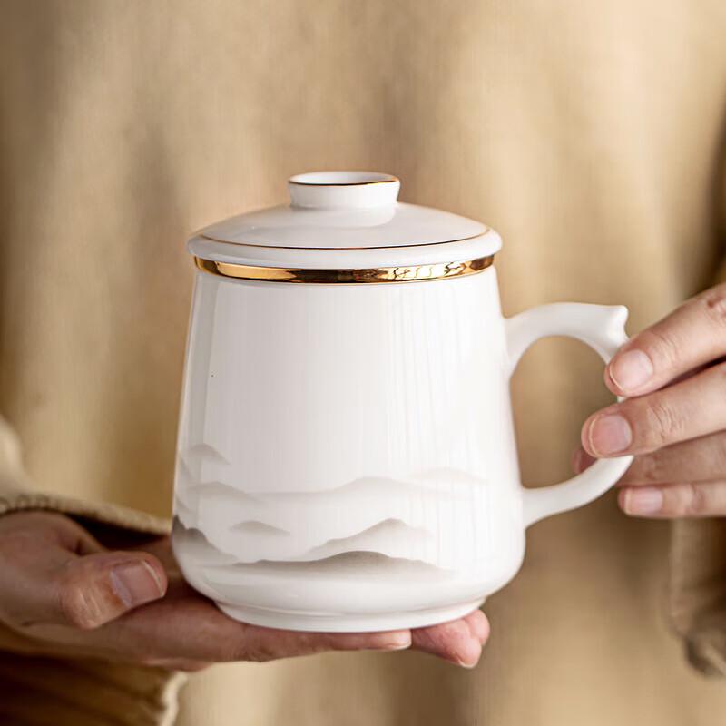 Gold Inlaid Jade Porcelain Tea Mug Set