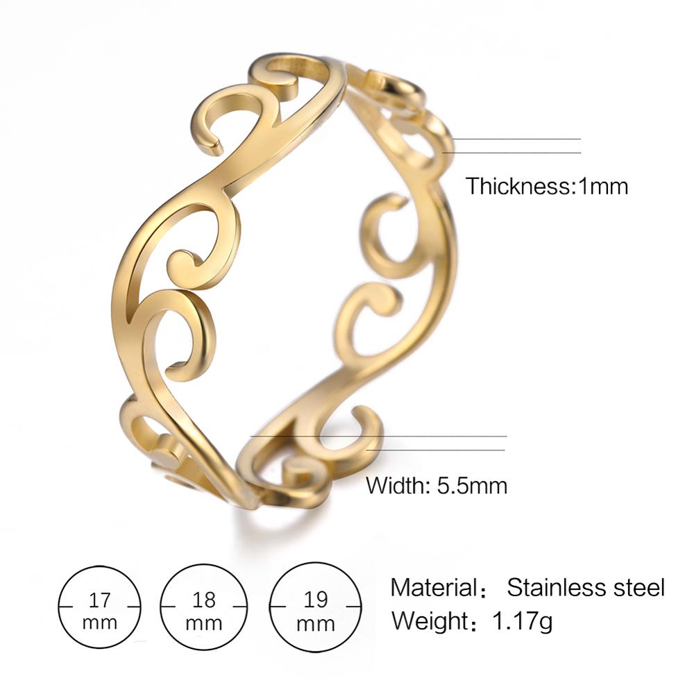 Vintage Filigree Flower Ring Women Girls Stainless Steel Romantic Gold Color Casual Rings Jewelry Anniversary Gift