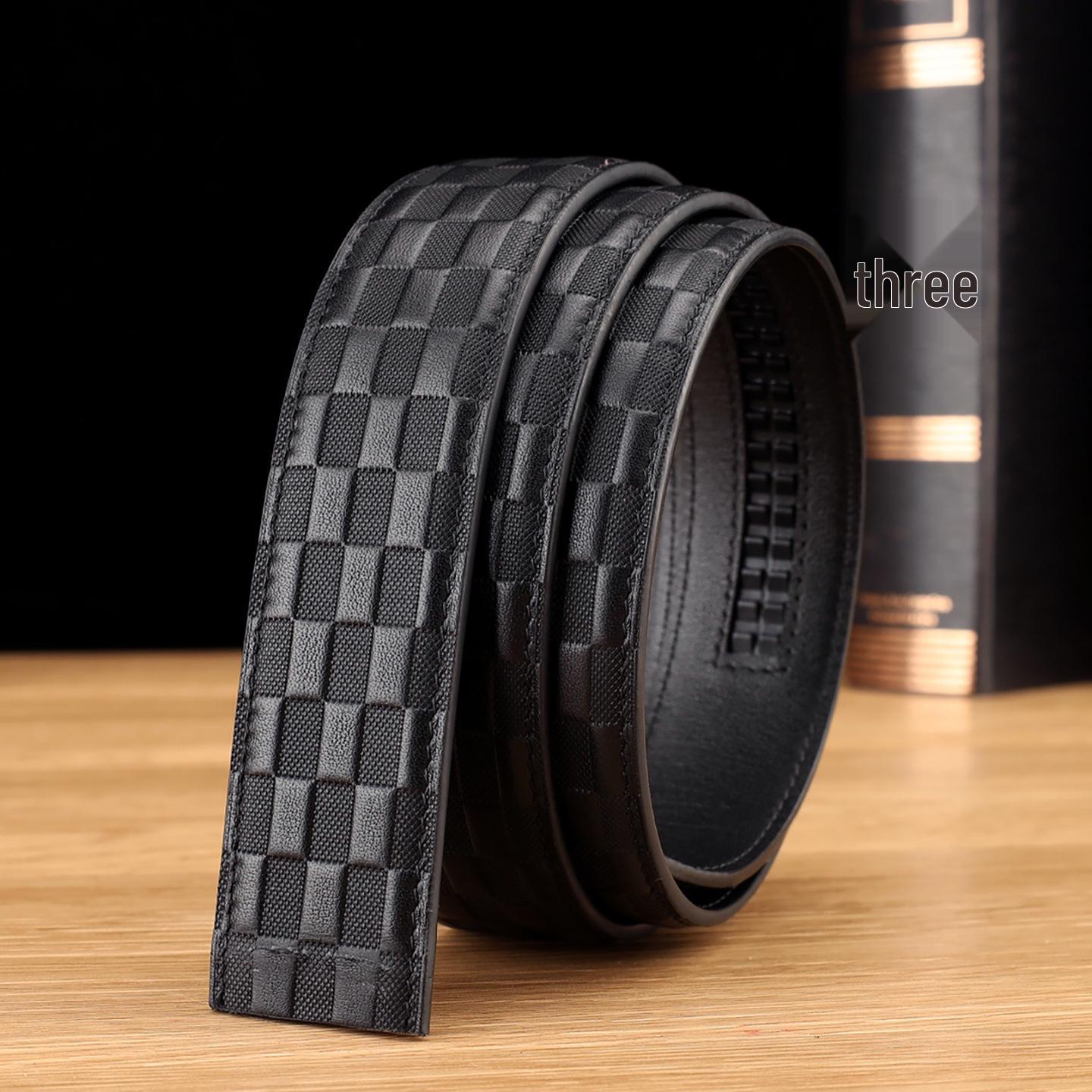 Men s 3.5CM Buckle-Free Automatic Double-Sided Leather Belt Strip - Top-Grain Cowhide Waistband 120cm