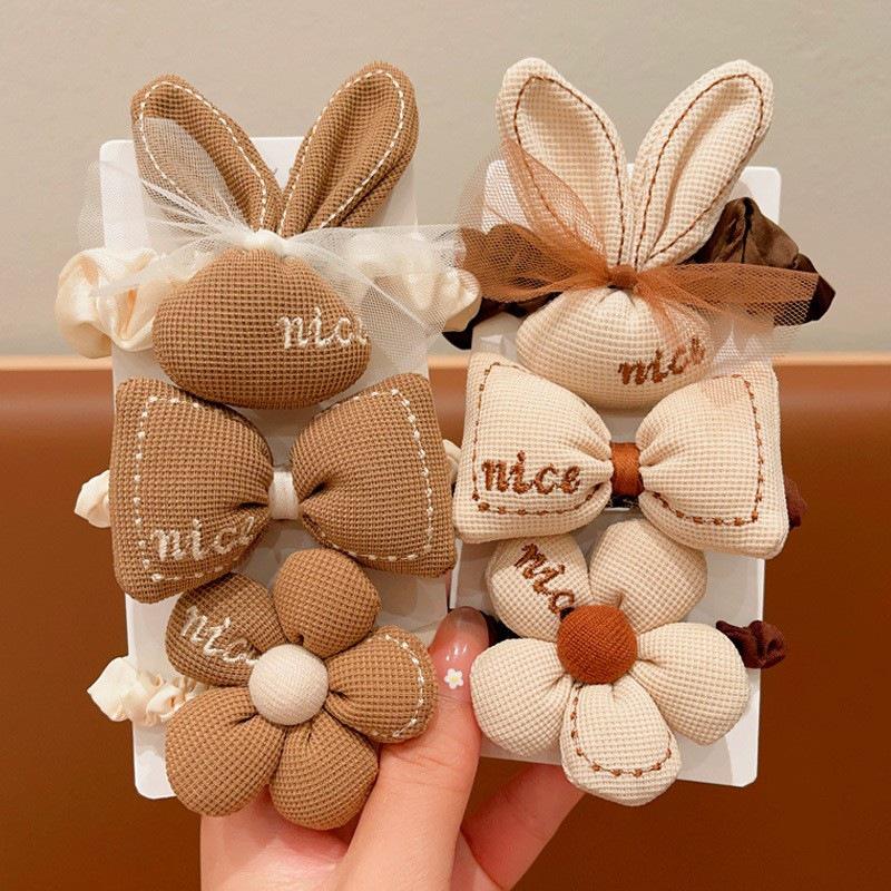 2024 Milk Coffee Color Fabric Flower Hair Ties - Children's Scrunchies & Women's Hair Accessories