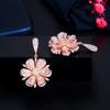WWJ Unique 3D Flower Rose Gold Color Tiny Cubic Zirconia Drop Earrings