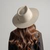 Autumn Winter French Style Pure Wool Fedora Hat With Belt Men Women Vintage Jazz Felt Cap Big Brim Stylish Casual Warm Dress Hat