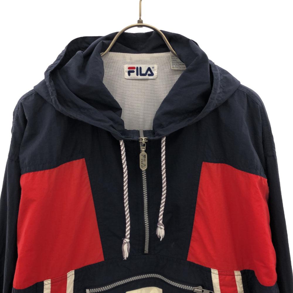 Fila 90s Logo Long Sleeve Half Zip Nylon Jacket S Pullover Hoodie Old Men's Used
