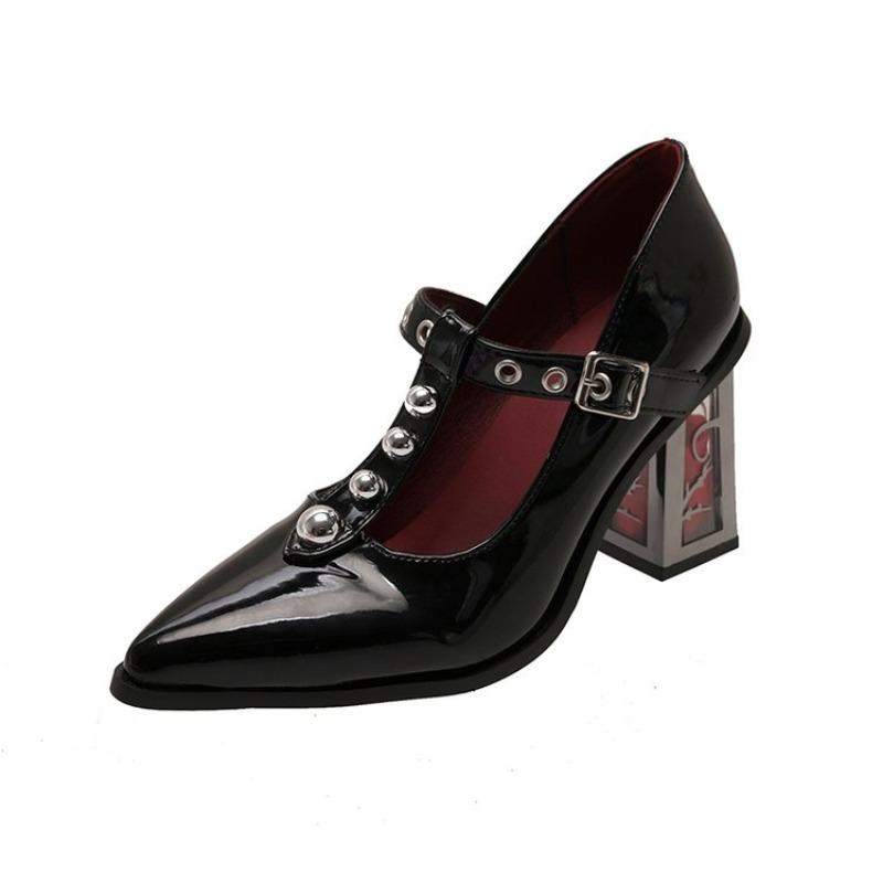 Fashion Footwear Fashion Cross-tied Ankle Women Pumps Heeled Shoes Spring Autumn Female Pointed Toe Buckle Ladies Square Heels Shoes
