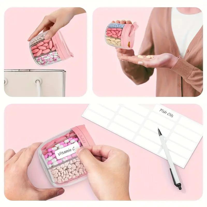 Portable Pill Dispenser Bottle Vitamin Organizer with 7 Compartments Large Capacity Anti-Mixing Wide Openings Design Easy To Use