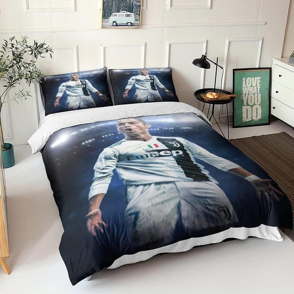 Football star bed sheet set, suitable for adult fans, microfiber down duvet cover, zippered pillowcase, 3D printed pattern