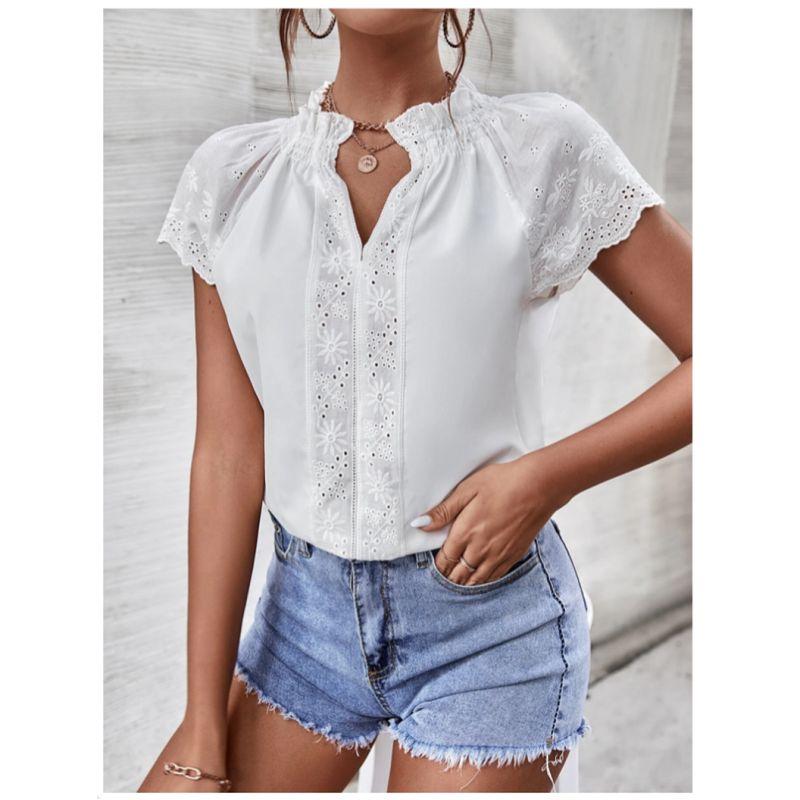 

Summer Women Blouse Casual Ladies Tops Summer Fashion Lace Blouse Tops White XL