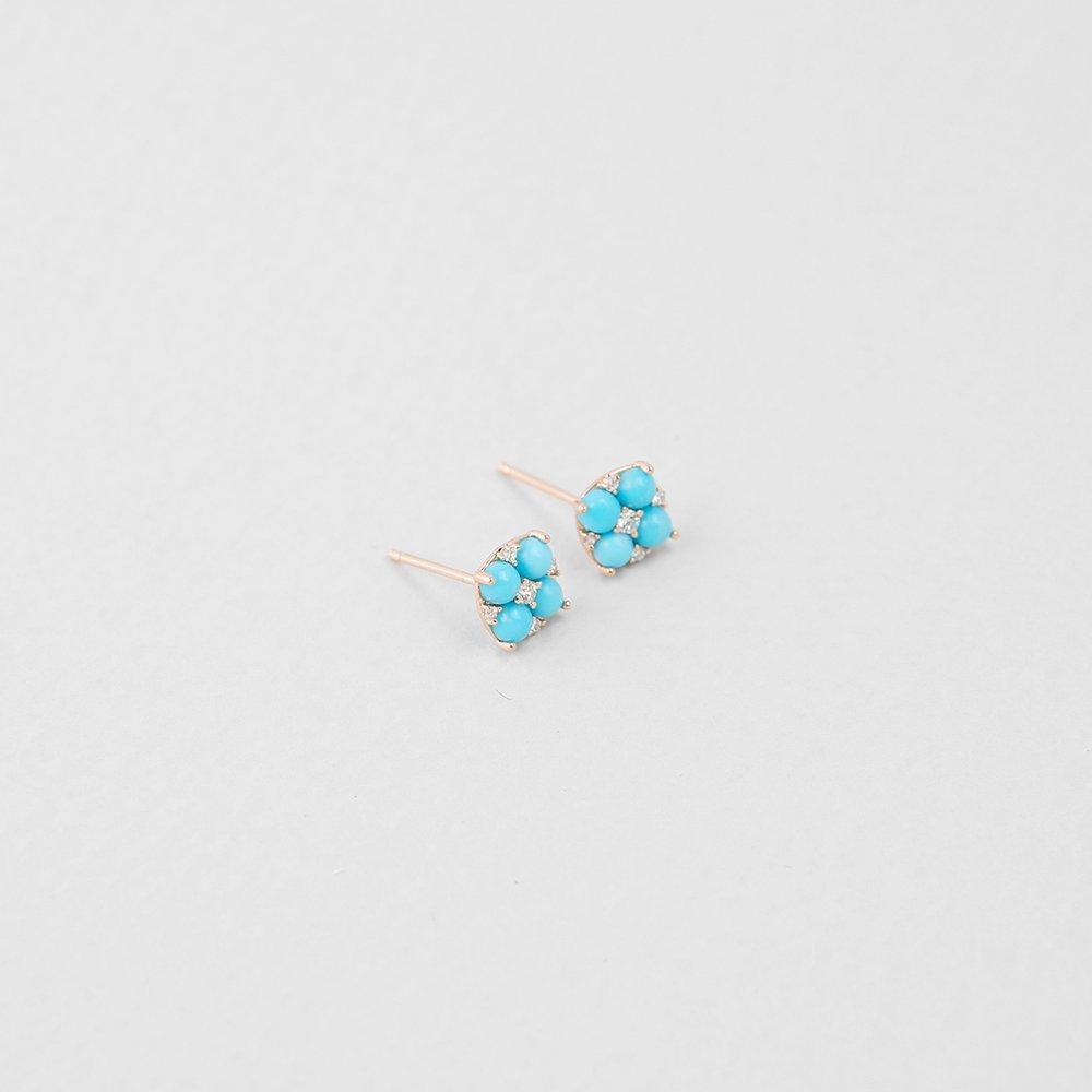 [Judy And Paul] Bonne Square Flower Turquoise Earrings E51586